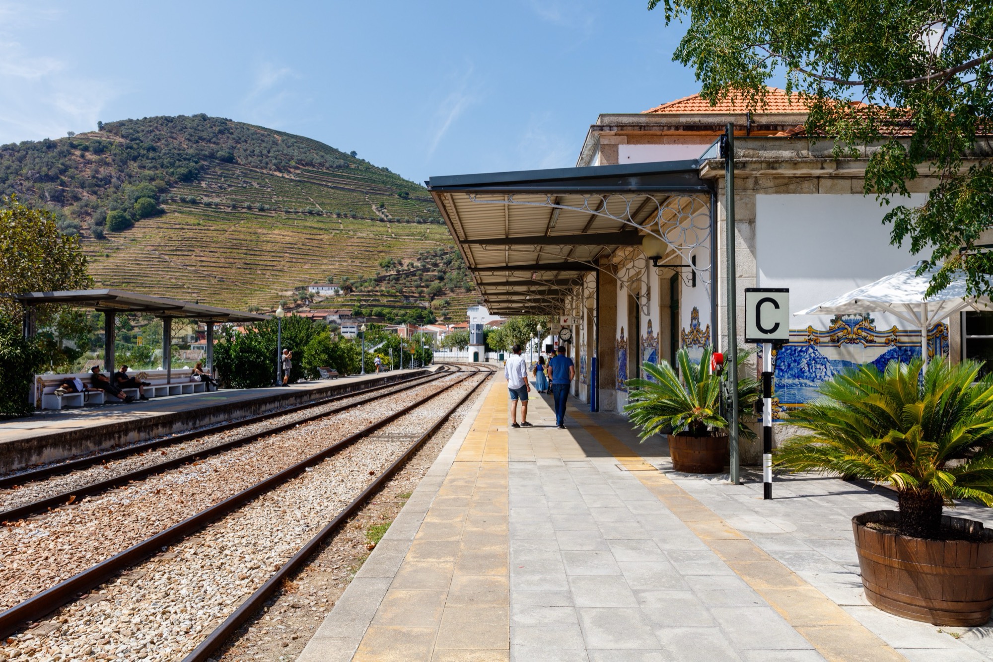 Painéis de azulejos da Estação do Pinhão retratando a vindima
